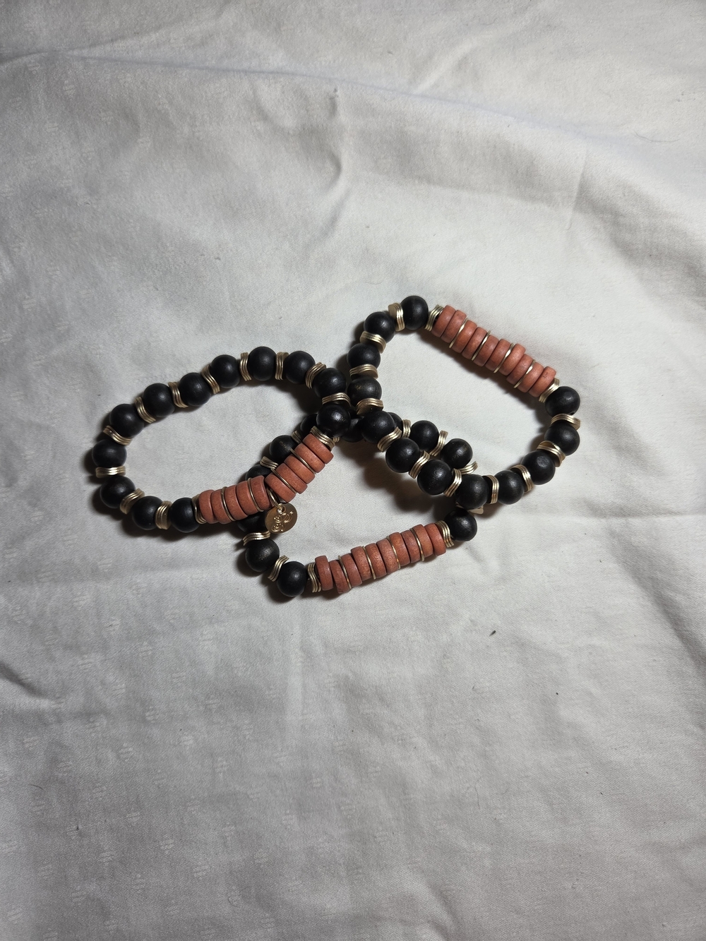 Plunder Black and Burnt Orange Beaded Stretch Bracelet Trio